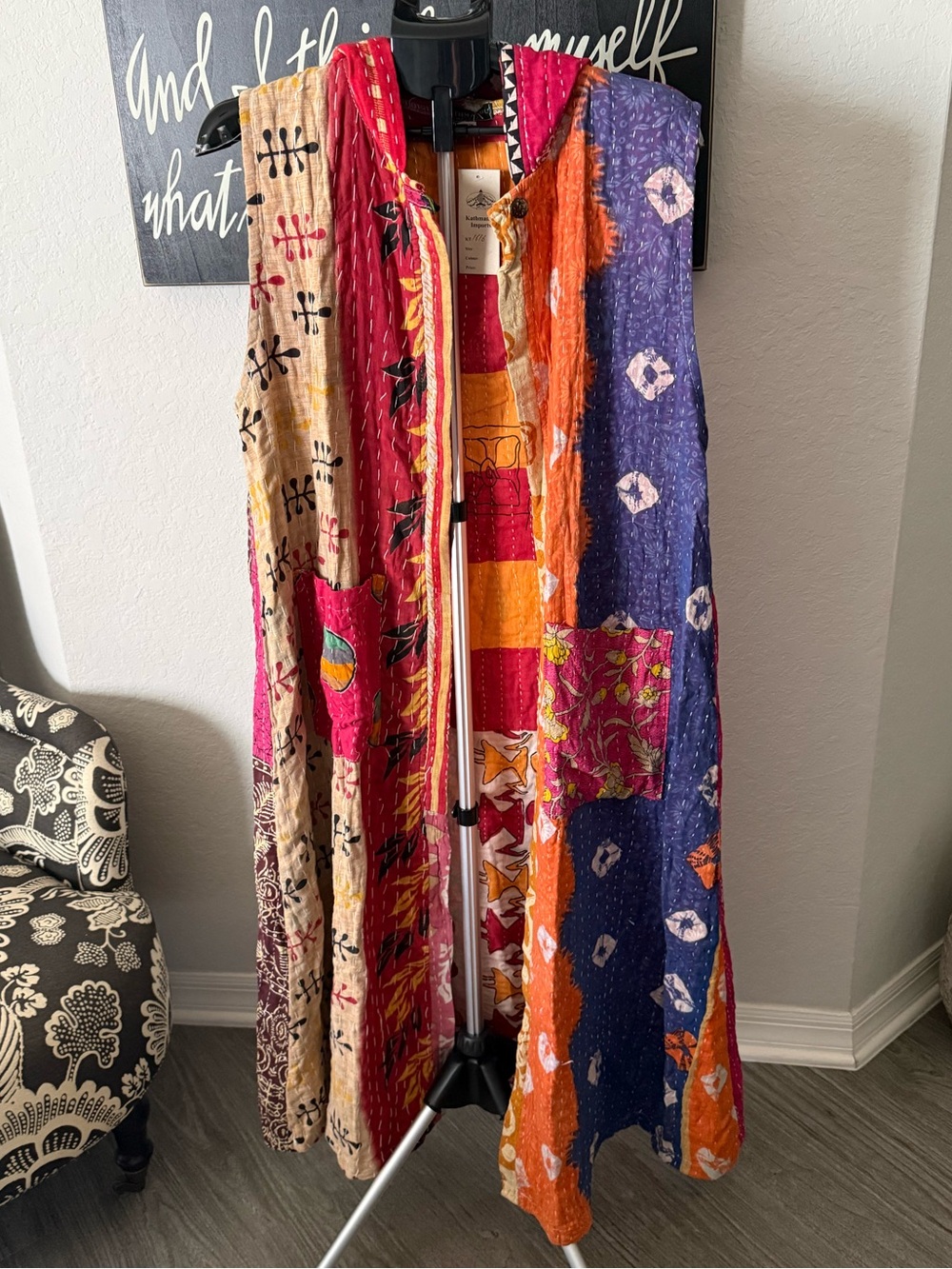 Colorful Patchwork Sleeveless Duster Vest - Multicolor